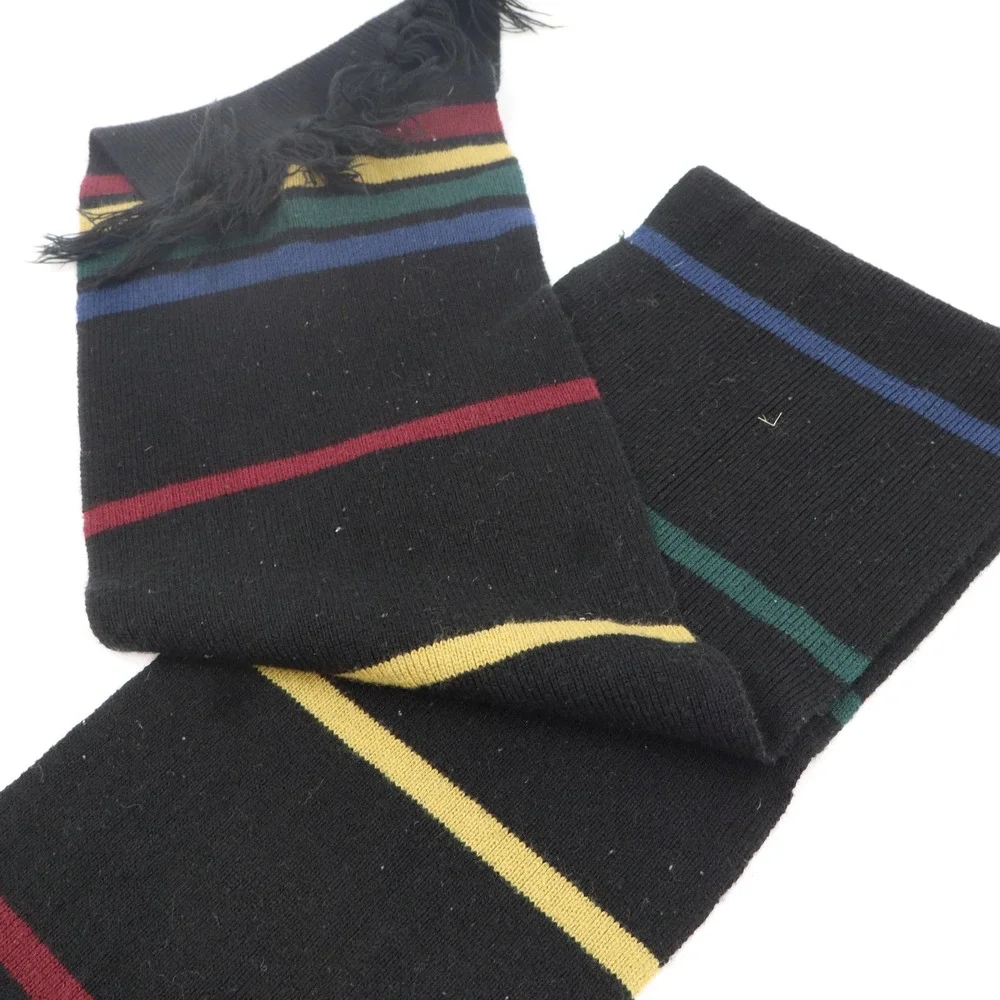 Harry Potter Hogwarts Crest Knit Scarf OS Black Multi Color Striped Fringe‎